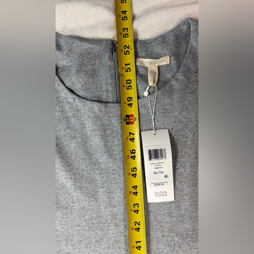 NWT Eileen Fisher Speckled Organic Cotton Jumpsuit in Moon Gray Crop Jumper XL - Picture 7 of 11